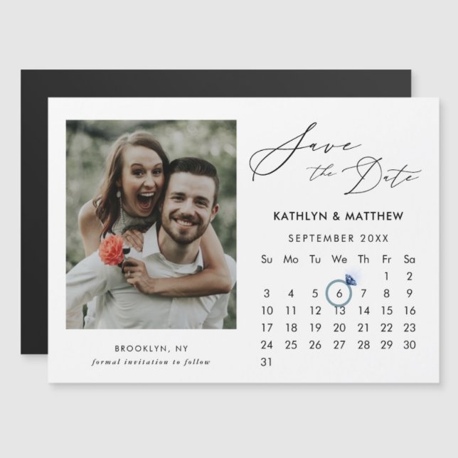 Minimalist Black Modern Script Photo Save The Date Magnetic Invitation (Creator Uploaded)