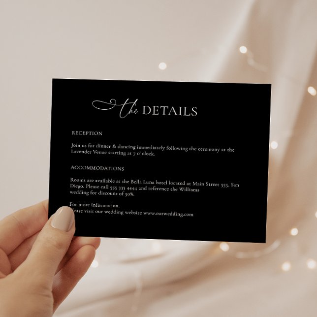 Minimalist Black Modern Wedding Details Card (Creator Uploaded)