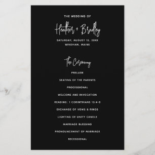 Minimalist Black Modern Wedding Program