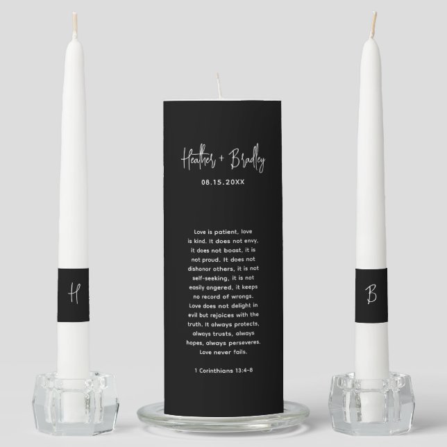 Minimalist Black Modern Wedding Unity Candle Set (Front)