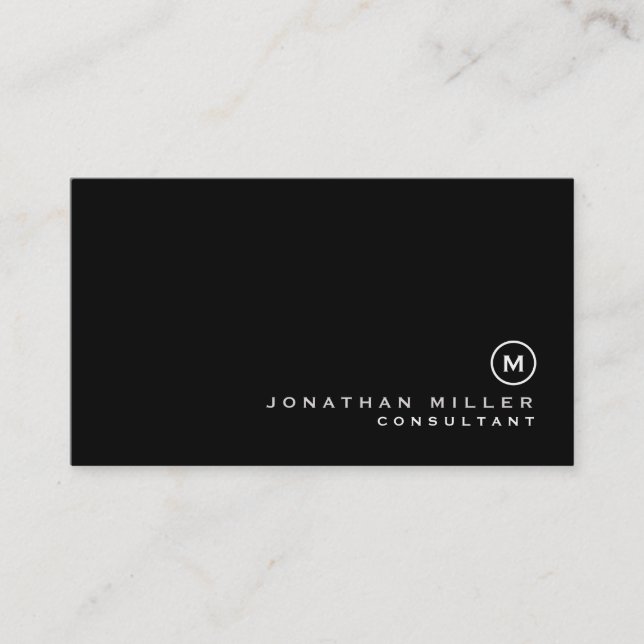 Minimalist Black Monogram Business Card (Front)