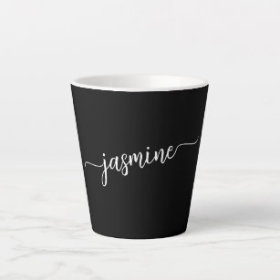 Minimalist Black Monogram Name Script Signature Latte Mug