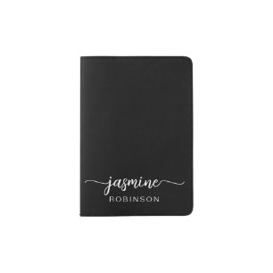 Minimalist Black Monogram Name Signature Passport Holder