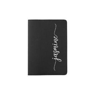 Minimalist Black Monogram Name Signature Script Passport Holder