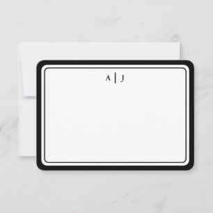 Minimalist Black Monogram Round Border Note Card