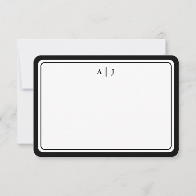 Minimalist Black Monogram Round Border Note Card (Front)