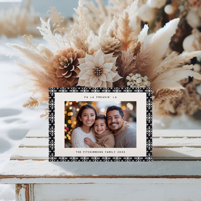 Minimalist Black Nordic Photo Christmas Card (Neutral Snowflake Modern Christmas Card black)