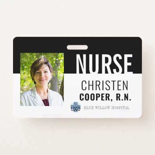 Minimalist Black Nurse RN Hospital Photo ID Badge