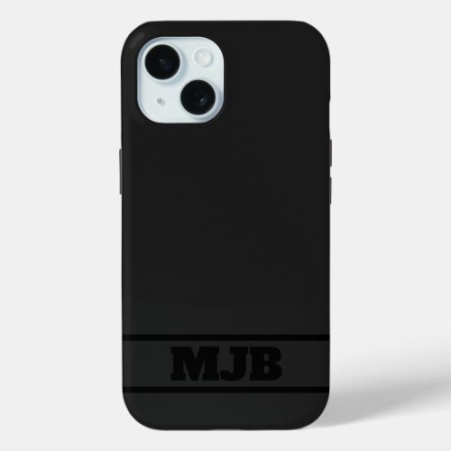 Minimalist Black on Black Three Initial Monogram iPhone 15 Case