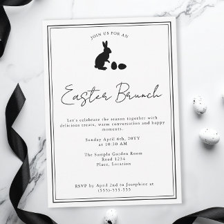 Minimalist Black On White Bunny Easter Brunch Invitation