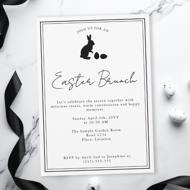 Minimalist Black On White Bunny Easter Brunch Invitation (Creator Uploaded)