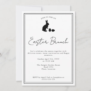 Minimalist Black On White Bunny Easter Brunch Invitation