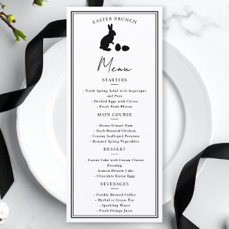 Minimalist Black On White Bunny Modern Easter Menu