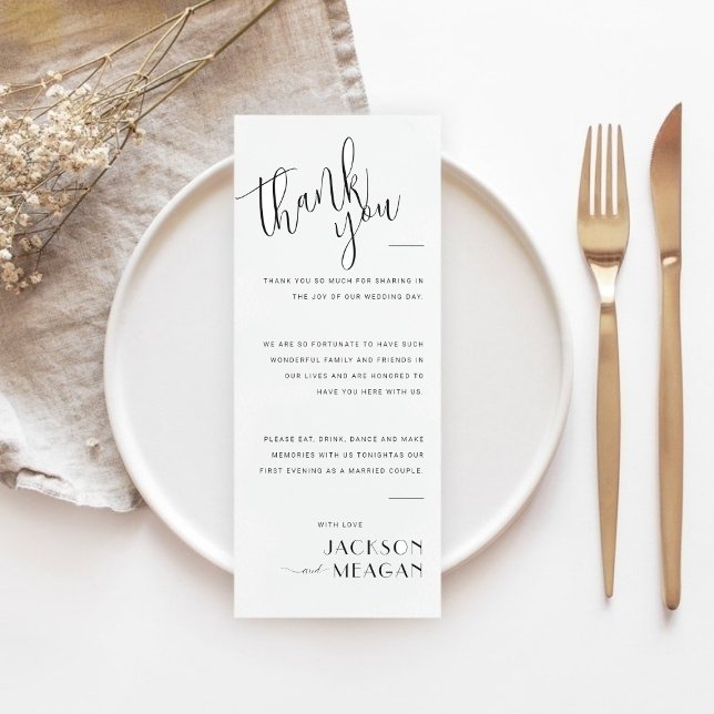 Minimalist Black on White Thank You Place  Card (Creator Uploaded)