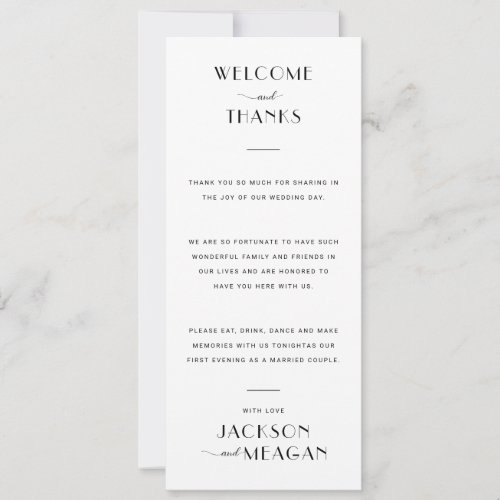 Minimalist Black on White Welcome Wedding Place  Card