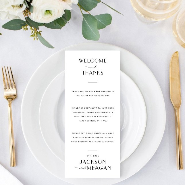 Minimalist Black on White Welcome Wedding Place  Card (Creator Uploaded)