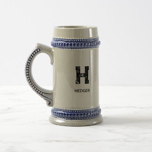 MINIMALIST BLACK ONE LETTER MONOGRAM NAME BROWN BEER STEIN (Left)