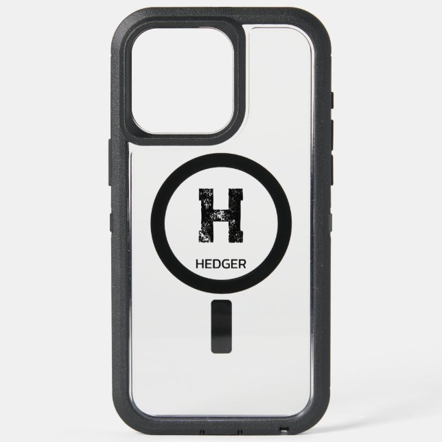 MINIMALIST BLACK ONE LETTER MONOGRAM NAME CLEAR  iPhone 15 PRO MAX CASE (Back)