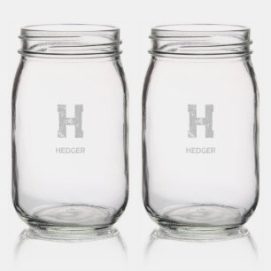 MINIMALIST BLACK ONE LETTER MONOGRAM NAME CLEAR MASON JAR