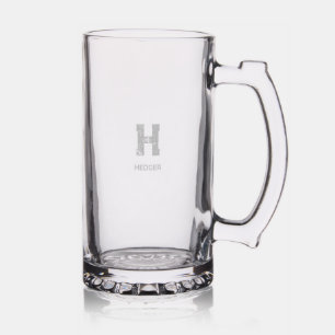 MINIMALIST BLACK ONE LETTER MONOGRAM NAME CLEAR STEIN
