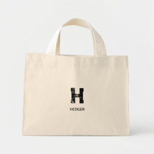 MINIMALIST BLACK ONE LETTER MONOGRAM NAME NATURAL MINI TOTE BAG