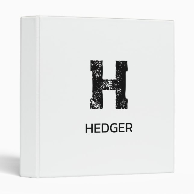MINIMALIST BLACK ONE LETTER MONOGRAM NAME WHITE 3 RING BINDER (Front/Spine)