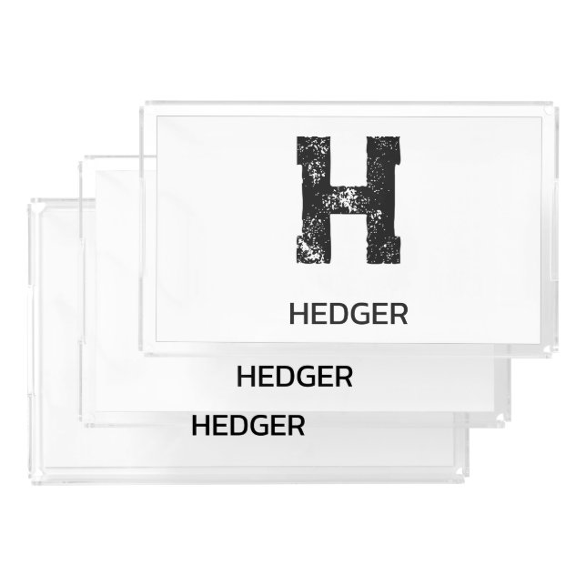 MINIMALIST BLACK ONE LETTER MONOGRAM NAME WHITE ACRYLIC TRAY (Set)