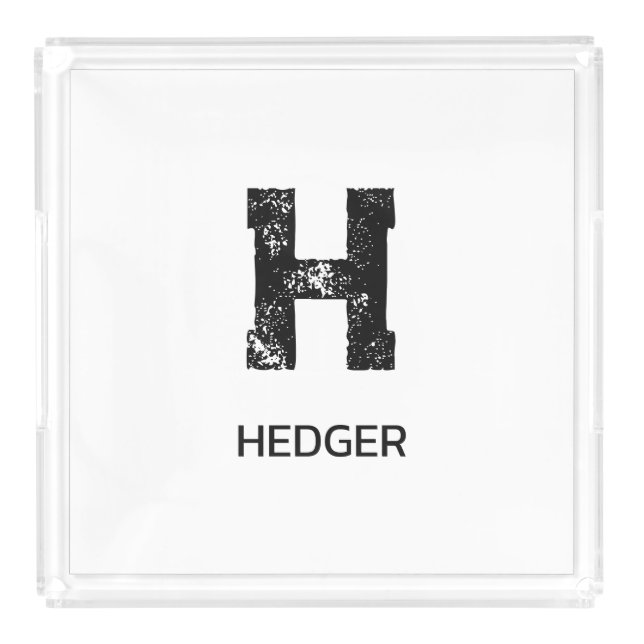 MINIMALIST BLACK ONE LETTER MONOGRAM NAME WHITE ACRYLIC TRAY (Front)