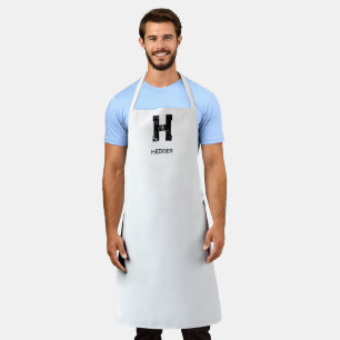 MINIMALIST BLACK ONE LETTER MONOGRAM NAME WHITE APRON