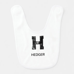 MINIMALIST BLACK ONE LETTER MONOGRAM NAME WHITE BABY BIB