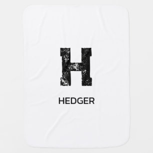 MINIMALIST BLACK ONE LETTER MONOGRAM NAME WHITE BABY BLANKET