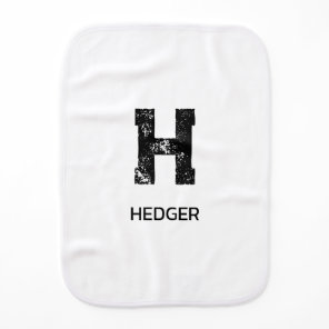 MINIMALIST BLACK ONE LETTER MONOGRAM NAME WHITE BABY BURP CLOTH