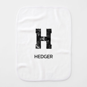 MINIMALIST BLACK ONE LETTER MONOGRAM NAME WHITE BABY BURP CLOTH