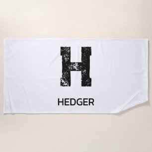 MINIMALIST BLACK ONE LETTER MONOGRAM NAME WHITE BEACH TOWEL