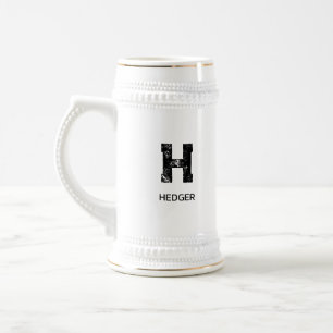 MINIMALIST BLACK ONE LETTER MONOGRAM NAME WHITE BEER STEIN