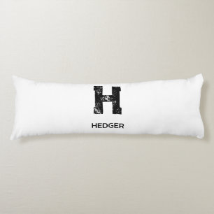 MINIMALIST BLACK ONE LETTER MONOGRAM NAME WHITE BODY PILLOW