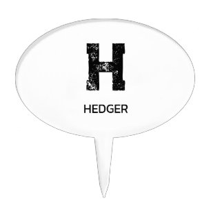 MINIMALIST BLACK ONE LETTER MONOGRAM NAME WHITE CAKE TOPPER