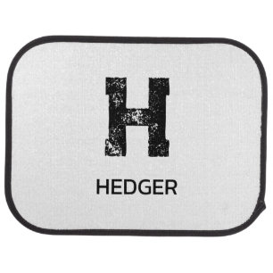 MINIMALIST BLACK ONE LETTER MONOGRAM NAME WHITE CAR FLOOR MAT