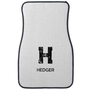MINIMALIST BLACK ONE LETTER MONOGRAM NAME WHITE CAR FLOOR MAT