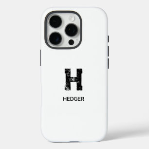 MINIMALIST BLACK ONE LETTER MONOGRAM NAME WHITE iPhone 16 PRO CASE