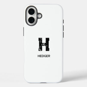 MINIMALIST BLACK ONE LETTER MONOGRAM NAME WHITE iPhone 16 PLUS CASE