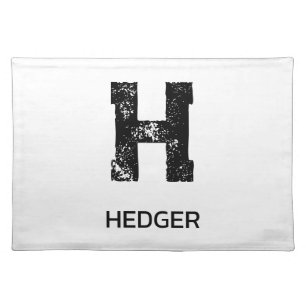 MINIMALIST BLACK ONE LETTER MONOGRAM NAME WHITE CLOTH PLACEMAT