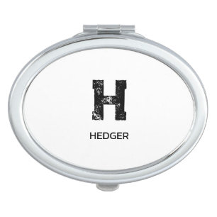 MINIMALIST BLACK ONE LETTER MONOGRAM NAME WHITE COMPACT MIRROR