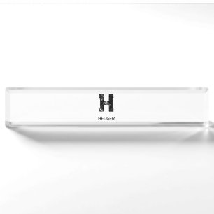 MINIMALIST BLACK ONE LETTER MONOGRAM NAME WHITE DESK NAME PLATE