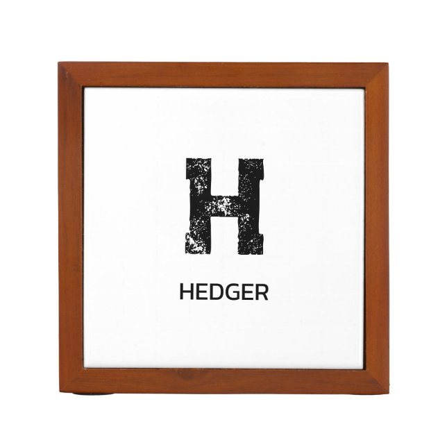 MINIMALIST BLACK ONE LETTER MONOGRAM NAME WHITE DESK ORGANIZER (Front)