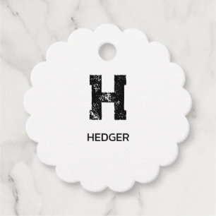 MINIMALIST BLACK ONE LETTER MONOGRAM NAME WHITE FAVOR TAGS