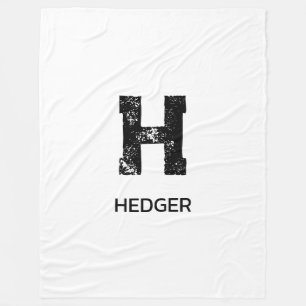 MINIMALIST BLACK ONE LETTER MONOGRAM NAME WHITE FLEECE BLANKET
