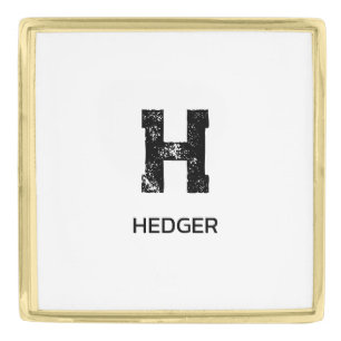 MINIMALIST BLACK ONE LETTER MONOGRAM NAME WHITE GOLD FINISH LAPEL PIN
