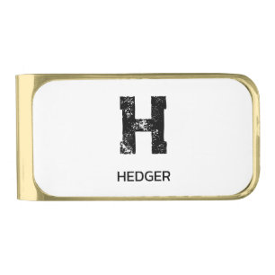 MINIMALIST BLACK ONE LETTER MONOGRAM NAME WHITE GOLD FINISH MONEY CLIP
