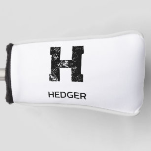 MINIMALIST BLACK ONE LETTER MONOGRAM NAME WHITE GOLF HEAD COVER